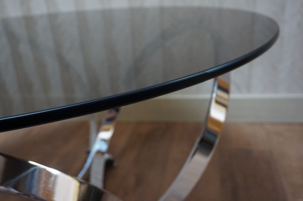 Knut Hesterberg chrome smoked glass round Coffee Table, vintage glazen salontafel-00005